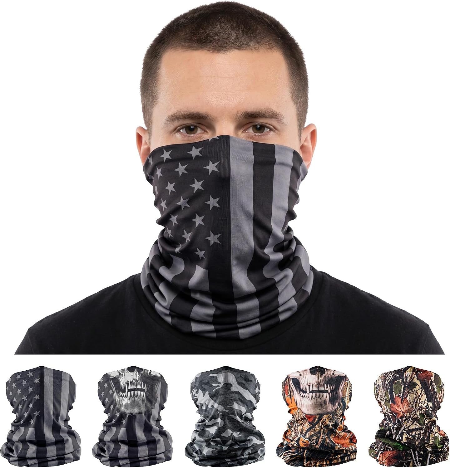 S A Soul of Adventure 5-Pack UV Face Shield | UV 30+ Multipurpose Neck Gaiter Balaclava for Adults | Multiple Color Packs