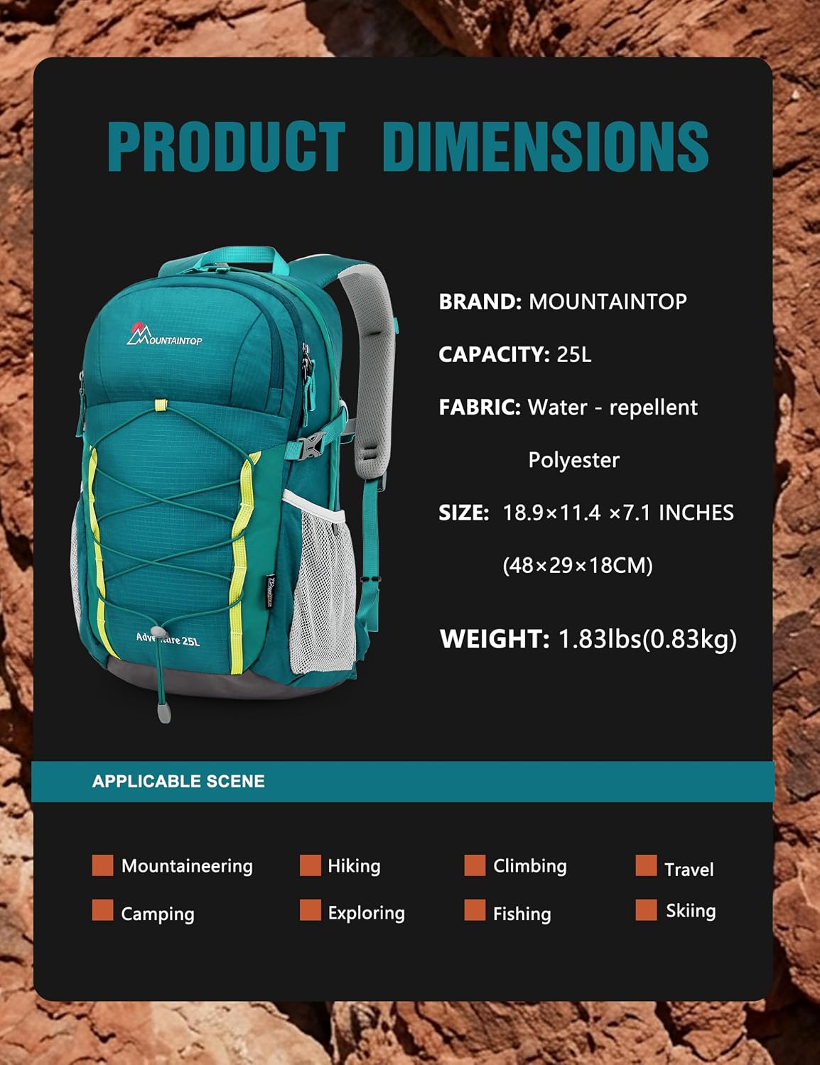 MOUNTAINTOP 25L Hiking Backpack, Lightweight Outdoor Backpacking Pack