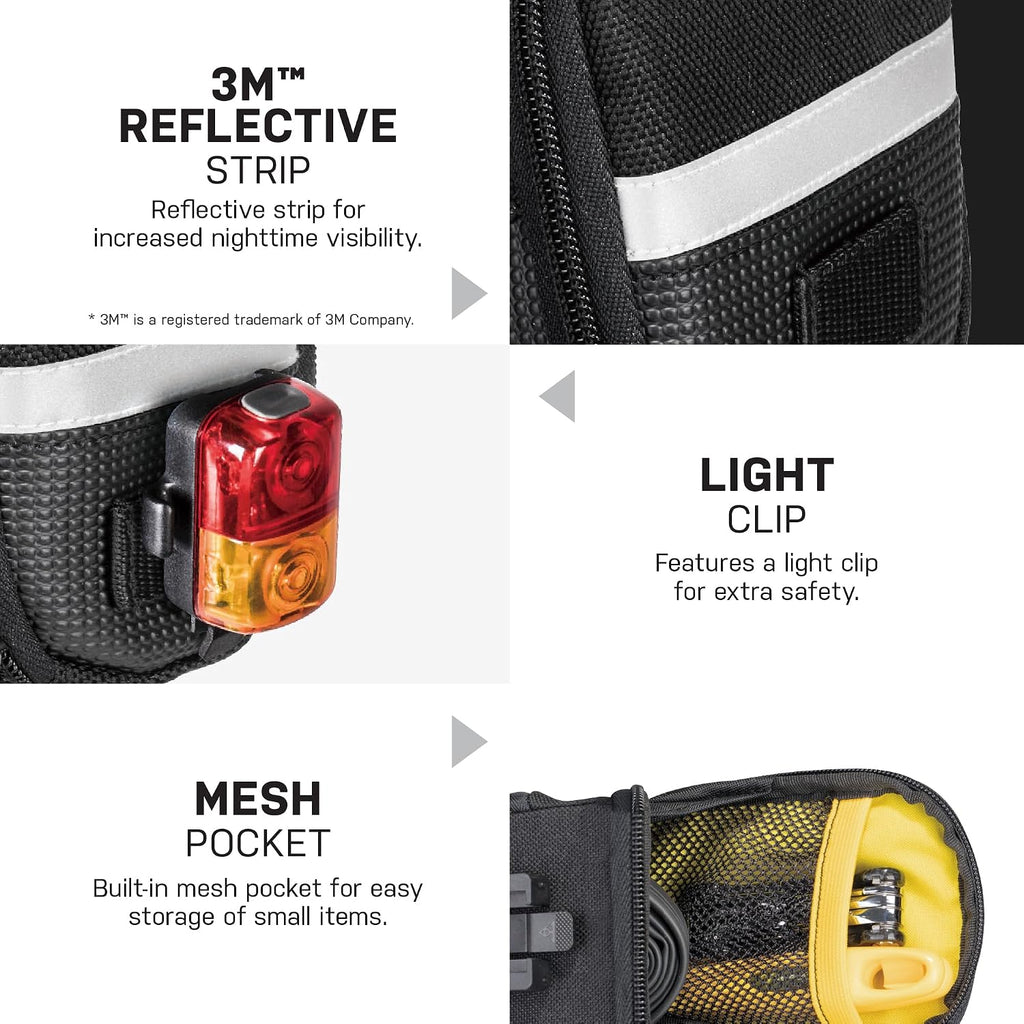 Topeak Aero Wedge Pack with Fixer F25 (Small), Compact Aerodynamic Bike Saddle Bag with QuickClick Mount, Durable 1000D Nylon, Reflective Strip, Safety Light Clip
