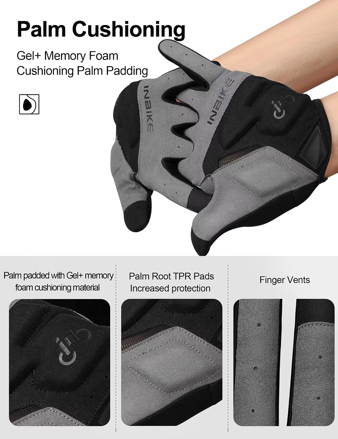 INBIKE Cycling Gloves for Men Women, Shock-Absorbing Memory Gel Padded Biking Gloves, Bicycle Breathable Touchscreen Reflective Full Finger Bike Gloves