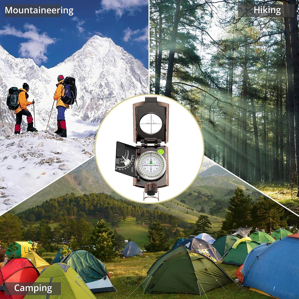 Anbte Hiking Compass, IP65 Waterproof Metal Compass for Camping Navigation