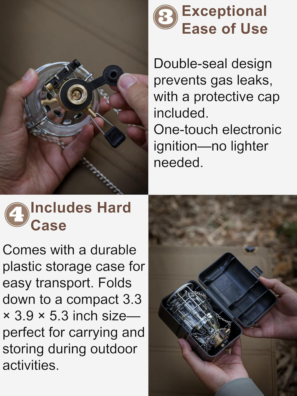 CAMPINGMOON Mini Gas Camping Lantern with Hanging Chain & Hard Case – 80W Equivalent Brightness, Adjustable Dial, Outdoor Portable Butane Lamp for Hiking, Backpacking, Emergency, Tent Lighting T-4