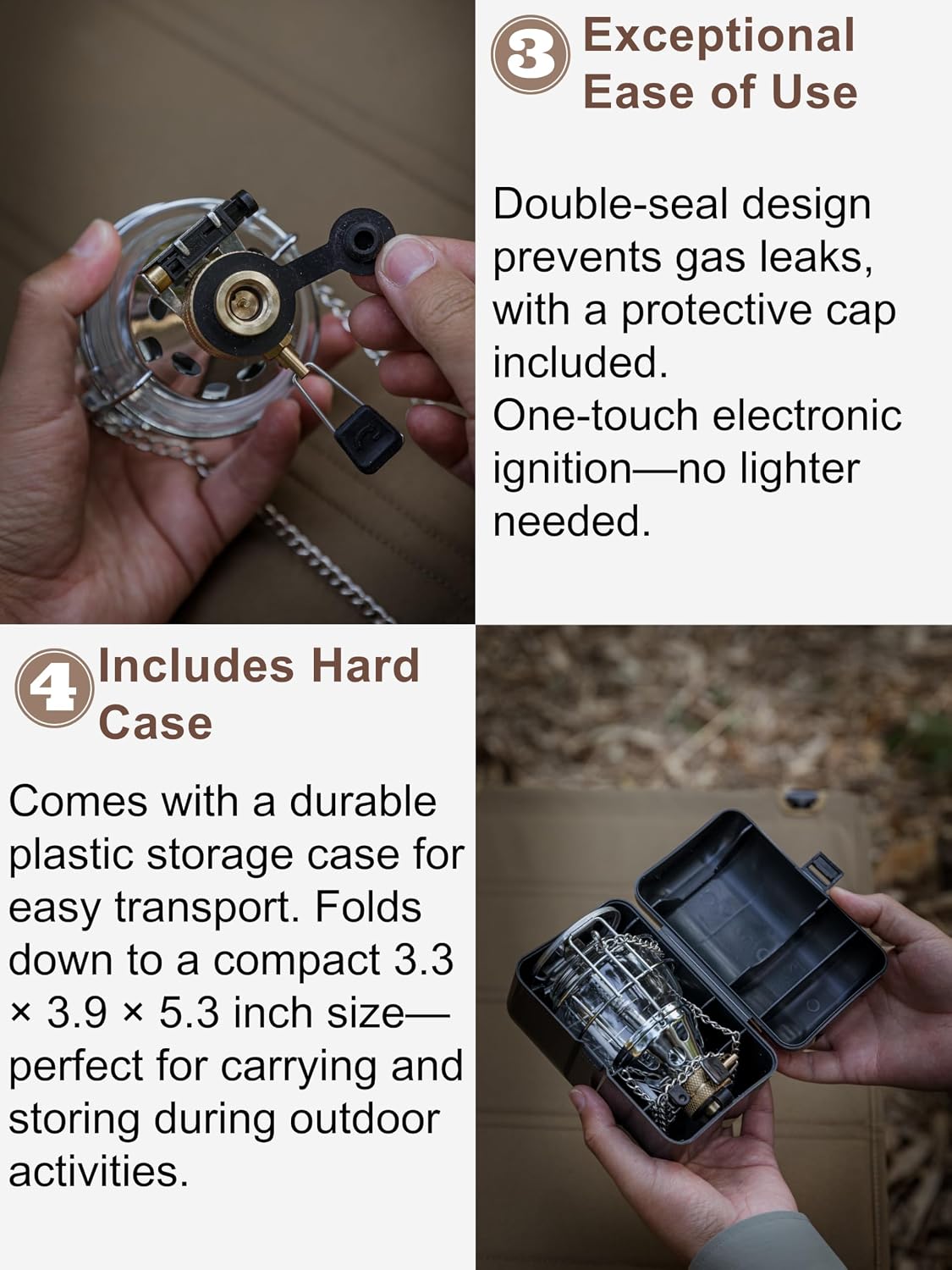 CAMPINGMOON Mini Gas Camping Lantern with Hanging Chain & Hard Case – 80W Equivalent Brightness, Adjustable Dial, Outdoor Portable Butane Lamp for Hiking, Backpacking, Emergency, Tent Lighting T-4