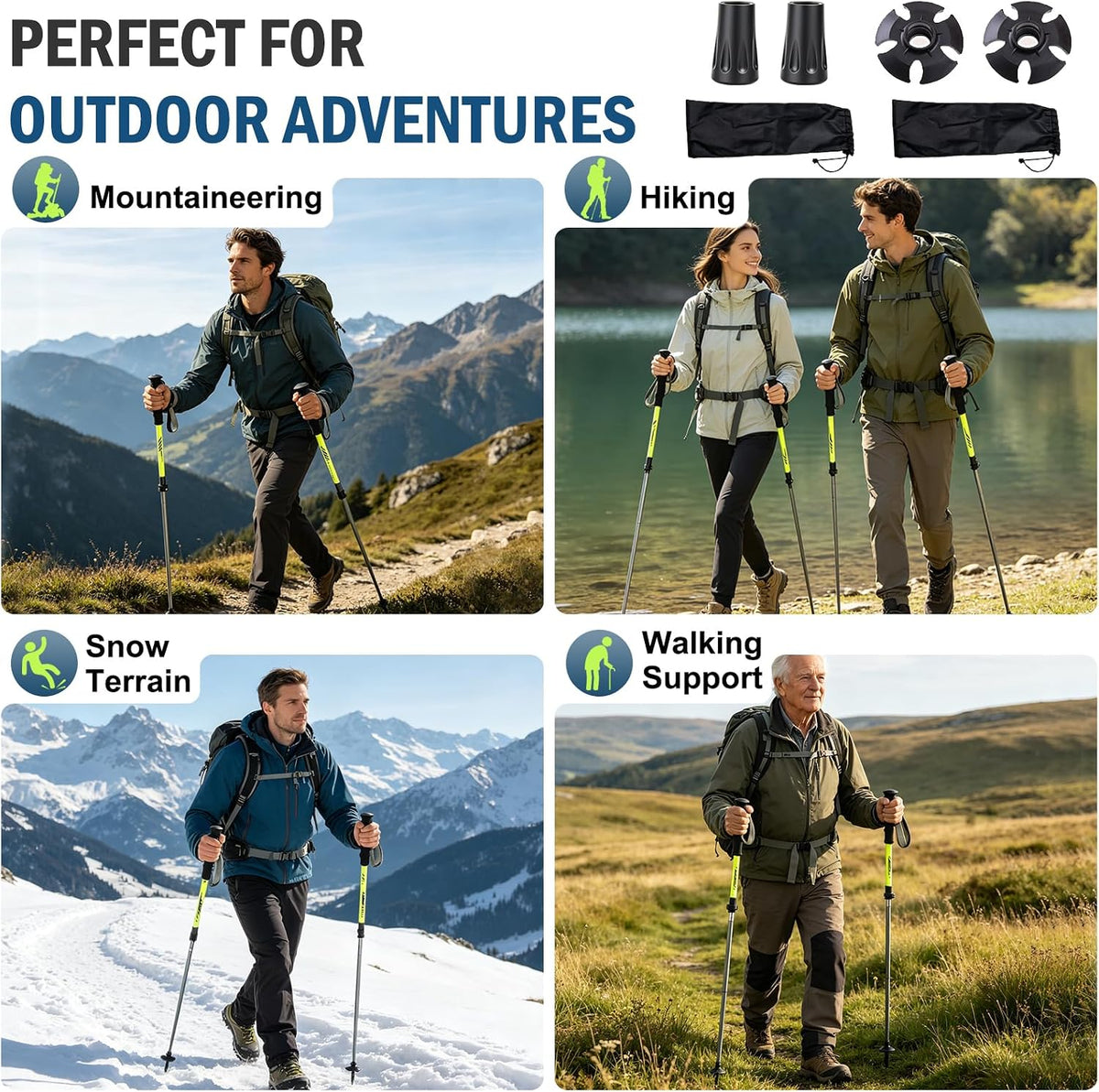 AYAMAYA Lightweight Collapsible Trekking Poles for Hiking with Flip Lock