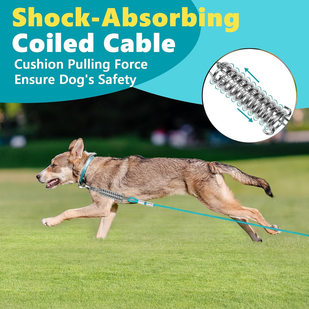 Supet Shock-Absorbing Dog Tie Out Cable & Stake for Backyard, Camping, Traveling, for Dogs up to 250Lbs, Durable Dog Tether/Leash,16ft
