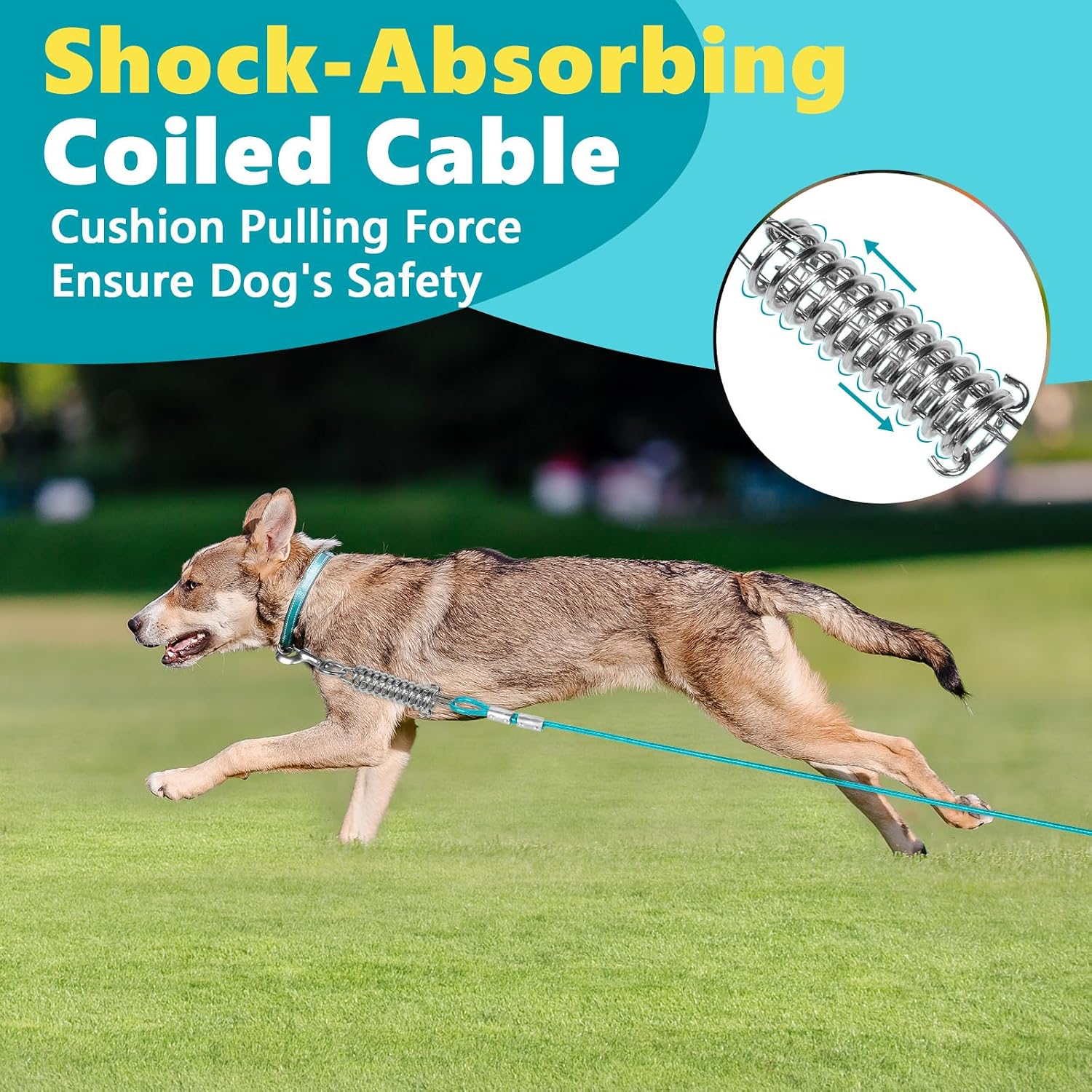 Supet Shock-Absorbing Dog Tie Out Cable & Stake for Backyard, Camping, Traveling, for Dogs up to 250Lbs, Durable Dog Tether/Leash,16ft