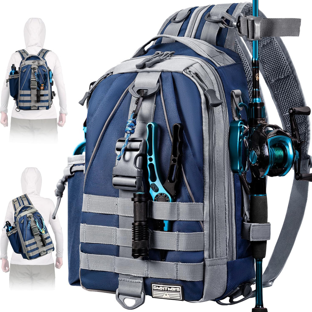 Ghosthorn Fishing Backpack with Rod Holder, Tackle Storage Bag Lightweight