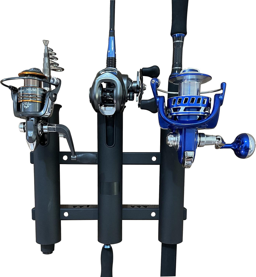 Wall Mounted Fishing Rod Holders Tubes Links Fishing Rod Holder Rack Rests (3-pole-black)
