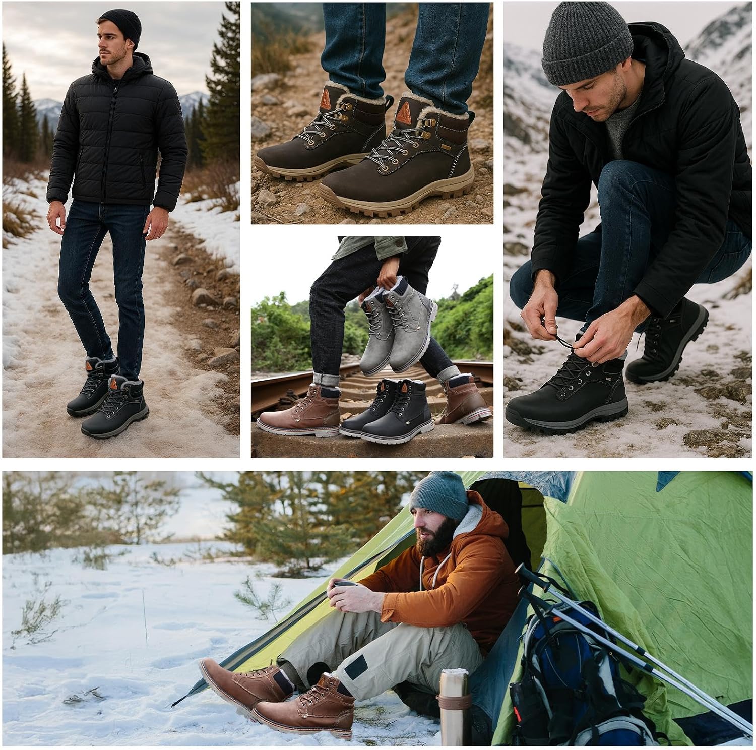 Mishansha Men's Waterproof Snow Boots, Warm Winter Boots