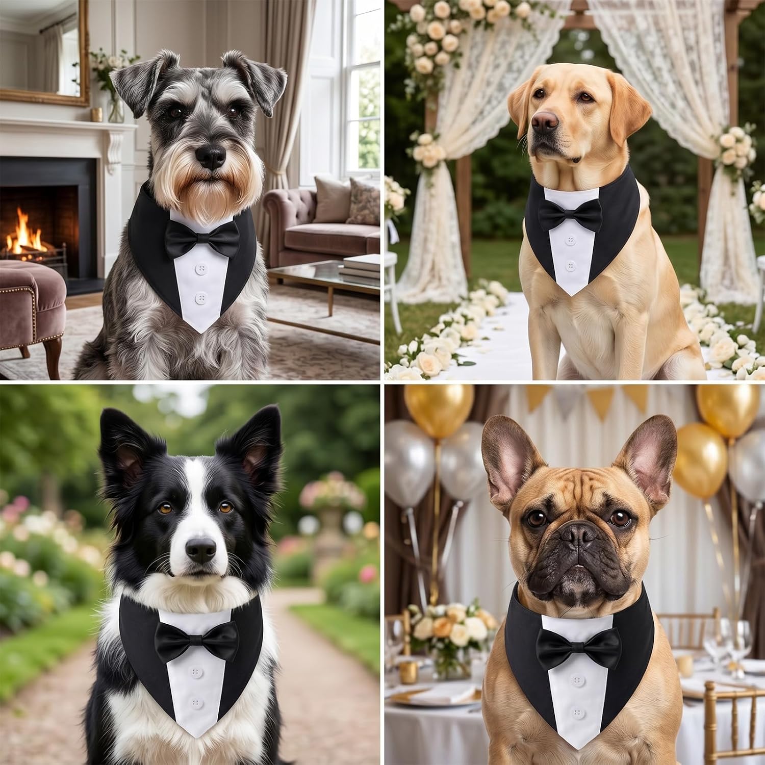 PTDECOR Formal Dog Tuxedo, Wedding Dog Collar with Bowtie Outfit, M