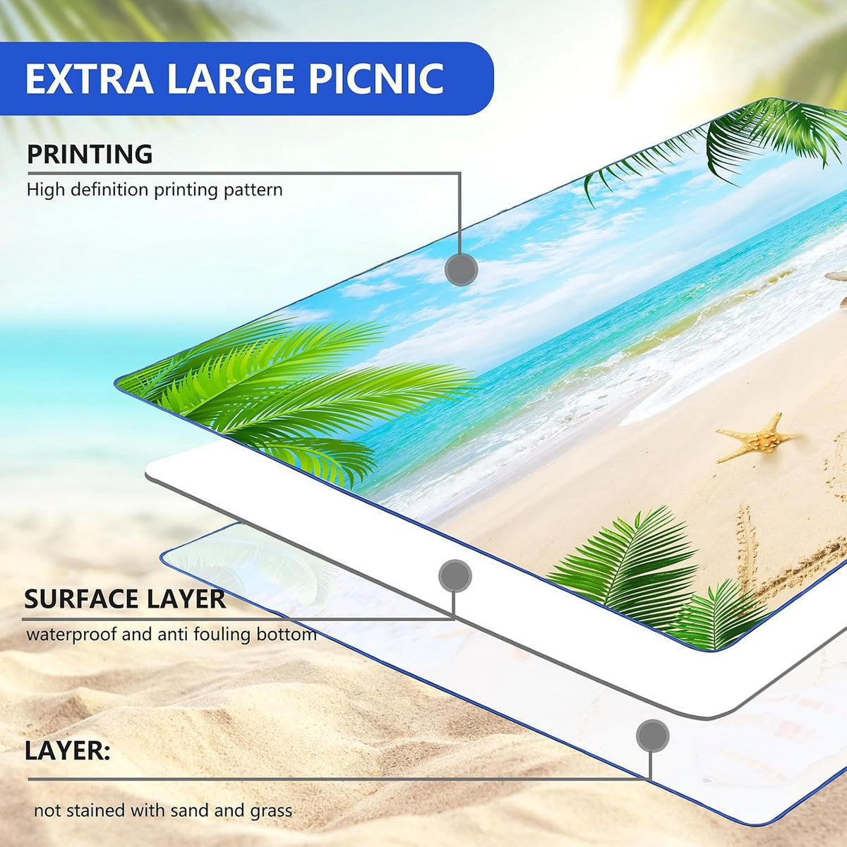 DanCoom Picnic Blanket, Foldable Waterproof Sand Mat, Extra Large Picnic Blanket Outdoor Picnic Mat Beach Blanket for Park Grass Camping Hiking Travel Family Concerts