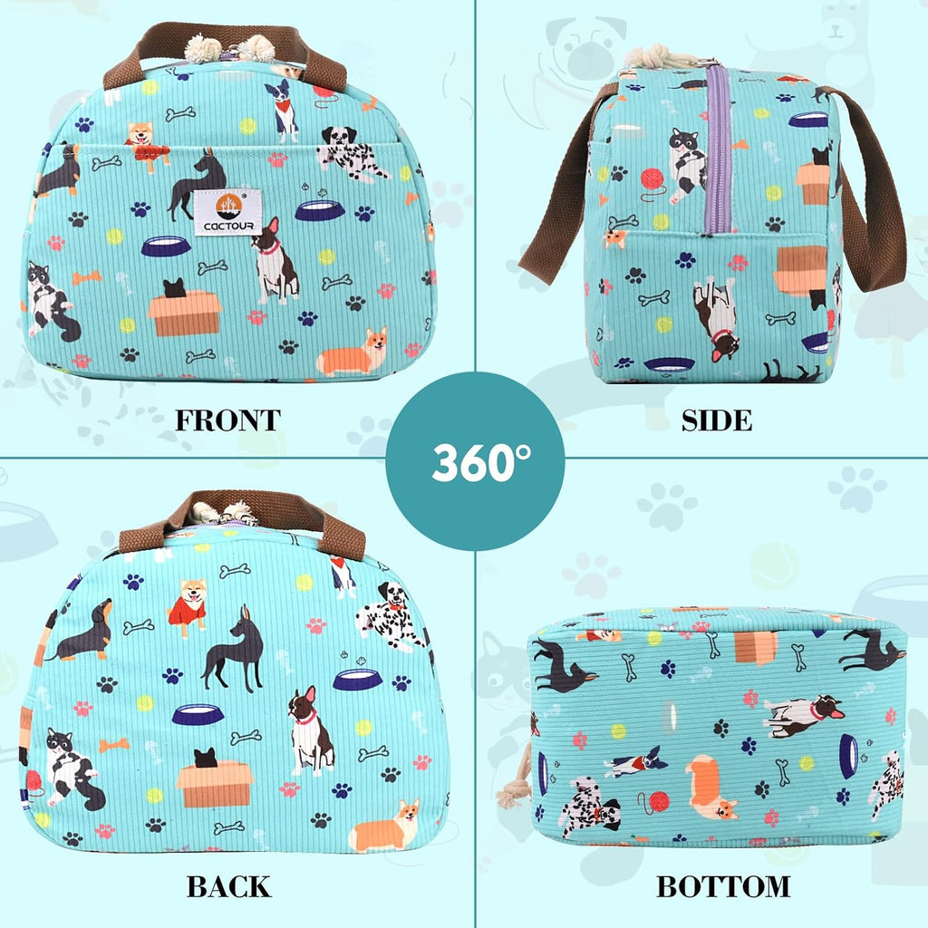 CaCTOUR Lunch Box for Women Girls Teens,Cute Lunch Box Cooler Bag, Portable Insulated Small Lunch Bag Women Reusable Corduroy Lunch Tote for Work/Travel/Picnic/School (Green,Small)