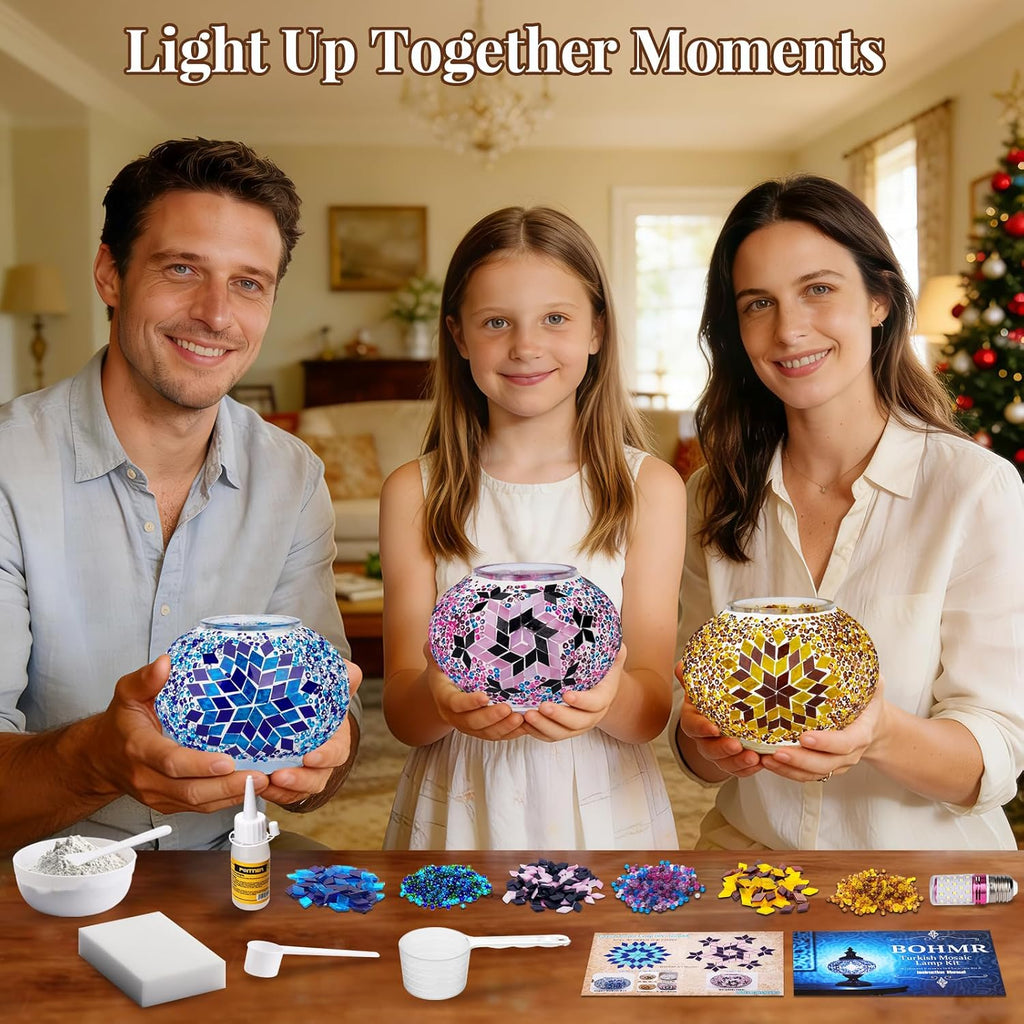 DIY Turkish Mosaic Lamp Kit for Adults & Teens, 5.2" Shade, Blue