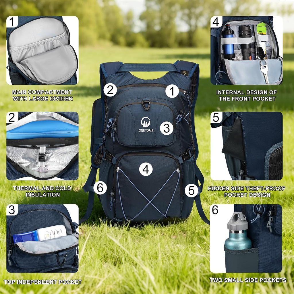 Hydration Backpack 22L, Hiking Backpack with 2L Leakproof Bladder, Sewn-in Rain Cover, Insulated Compartment for Men & Women Running, Cycling, Camping