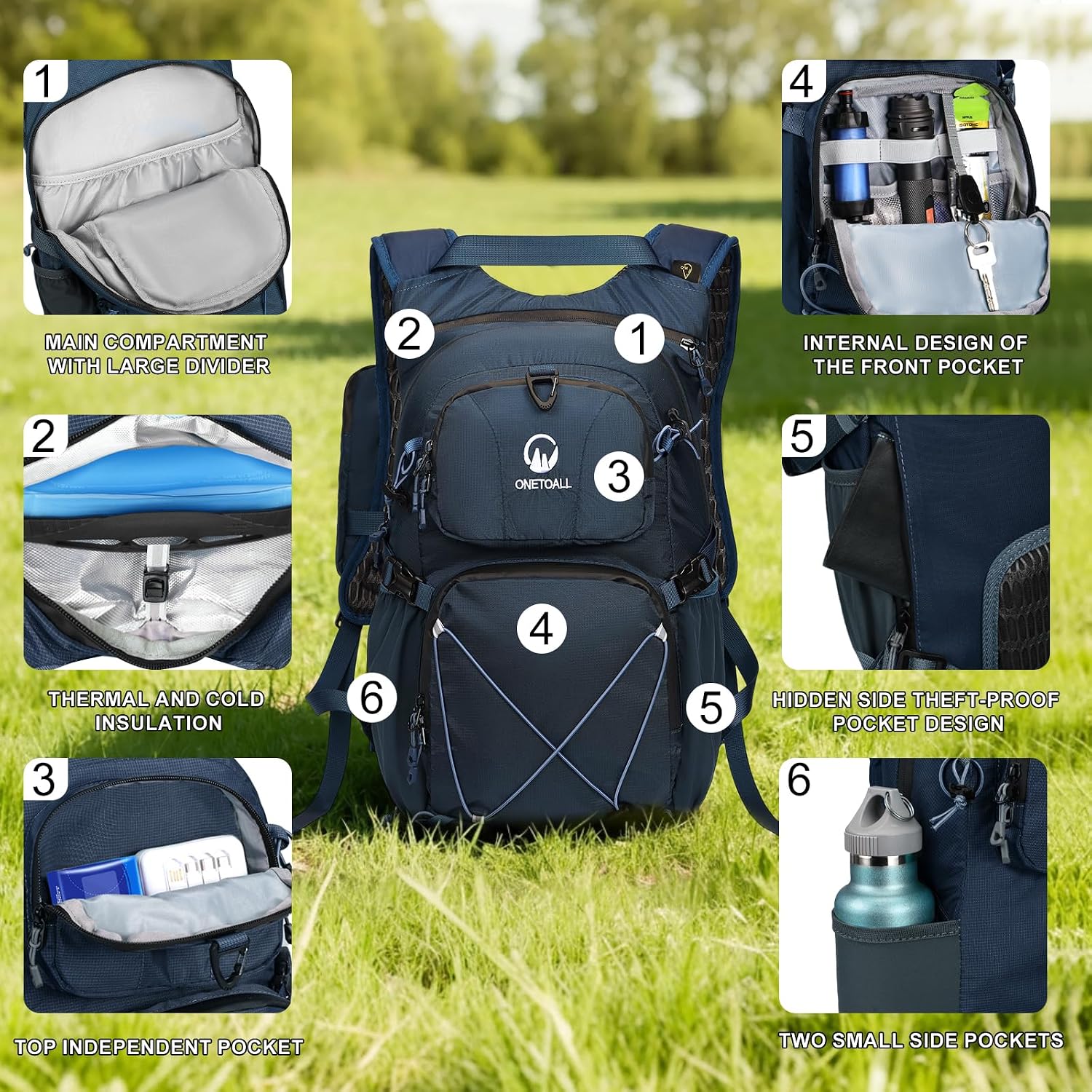 Hydration Backpack 22L, Hiking Backpack with 2L Leakproof Bladder, Sewn-in Rain Cover, Insulated Compartment for Men & Women Running, Cycling, Camping