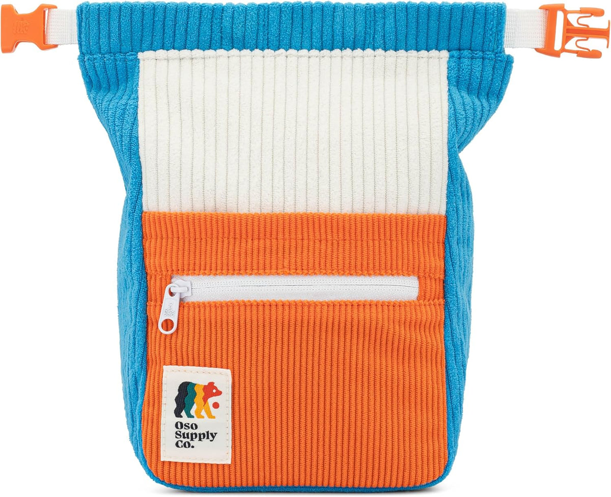 Oso Supply Co - Retro Corduroy Bouldering Bucket, Large Size Freestanding Chalk Bag for Rock Climbing, Magnetic Roll Down Closure, Dual Brush Loops, Zippered Pockets and Pouch