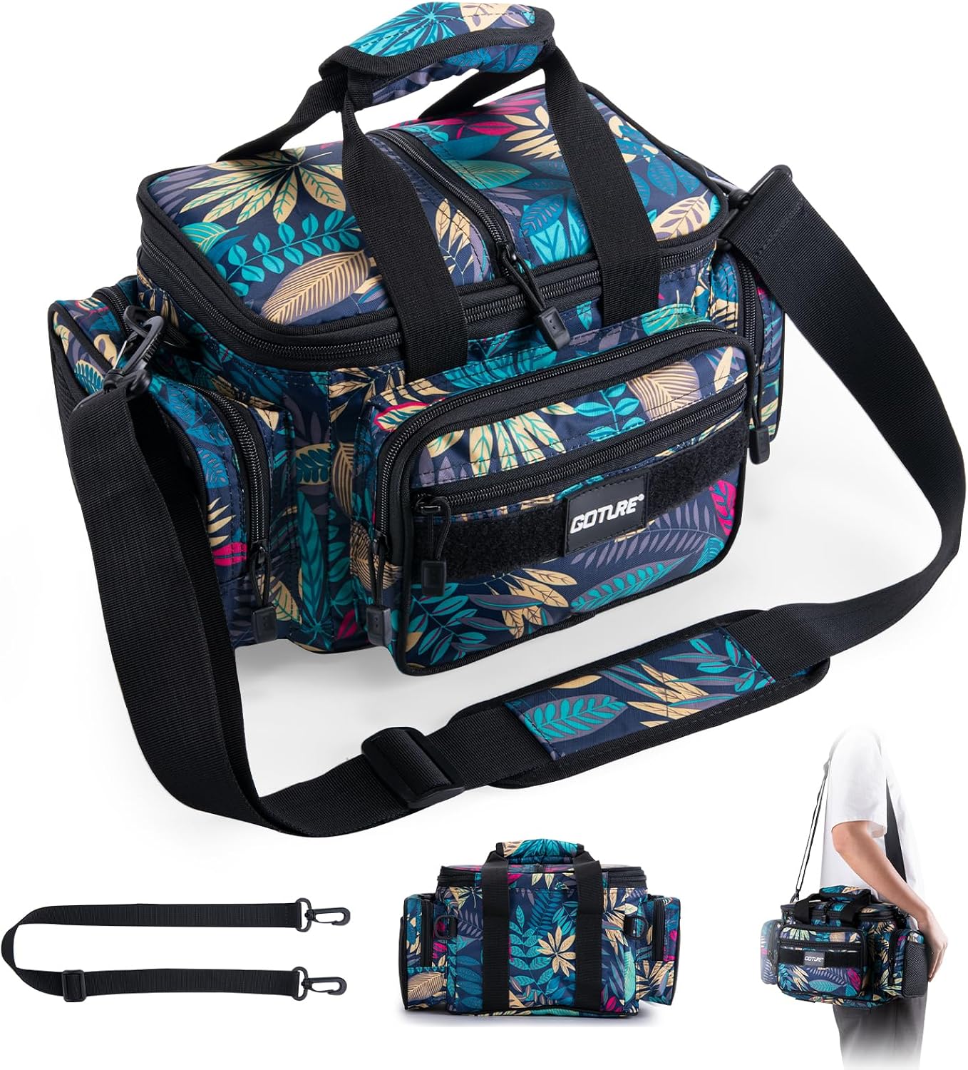 Goture Fishing Tackle Bag, Freshwater Saltwater Fishing Bag, Blue Leaf