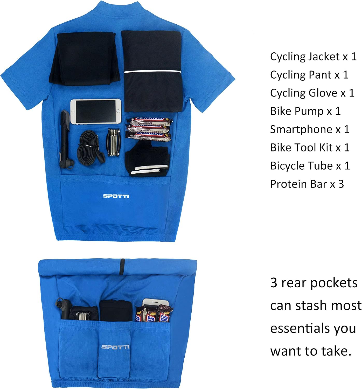 Spotti Men's Cycling Jersey Short Sleeve Half-Zip Bike Shirt, 4 Pockets