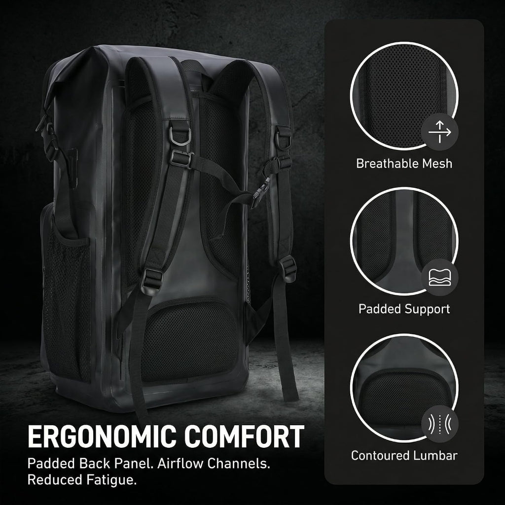 Greencity 100% Waterproof Roll-Top Dry Bag Backpack with Front Splash-Proof Pocket, Lightweight Floating Pack for Kayaking, Hiking & Travel,35L (Black)