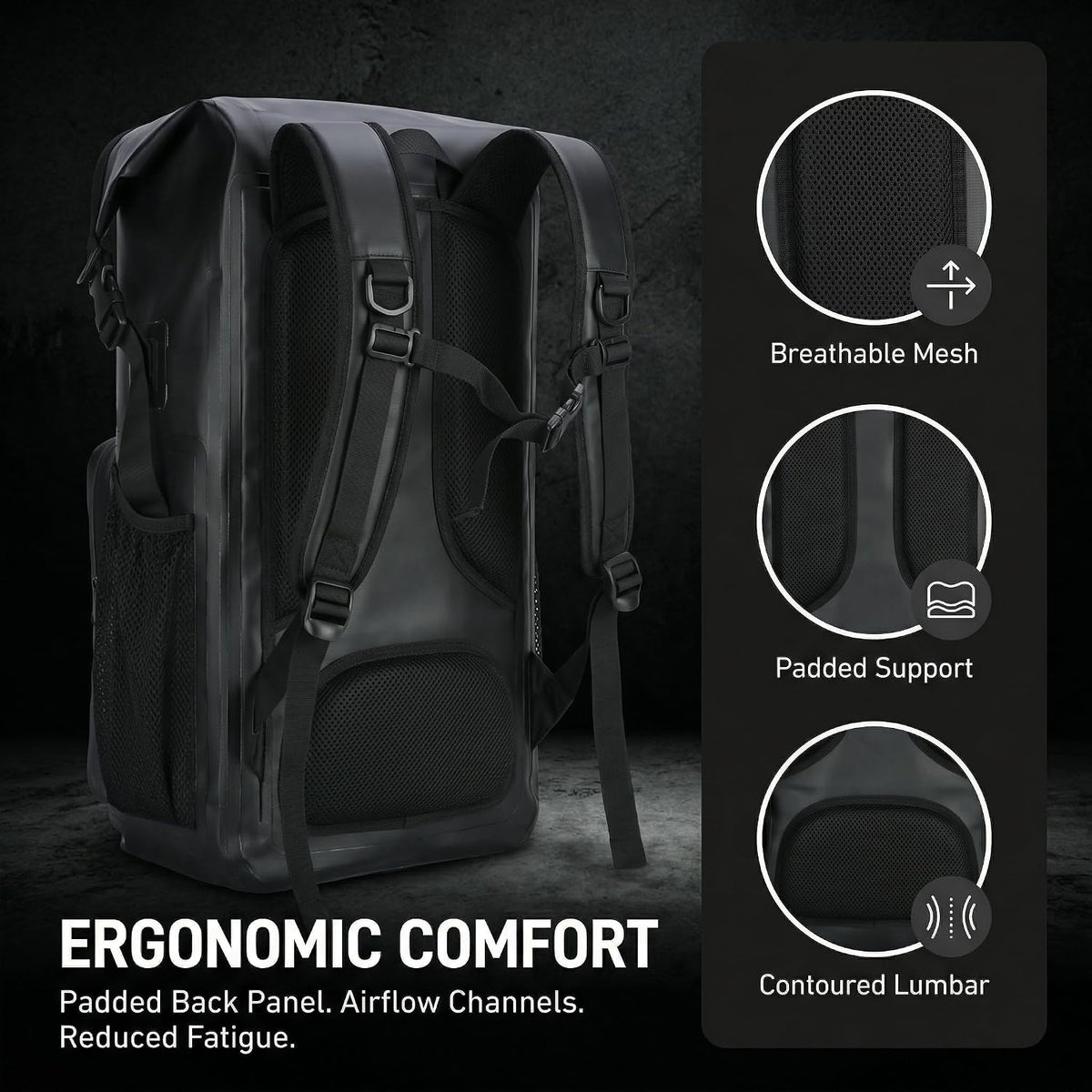 Greencity 100% Waterproof Roll-Top Dry Bag Backpack with Front Splash-Proof Pocket, Lightweight Floating Pack for Kayaking, Hiking & Travel,35L (Black)