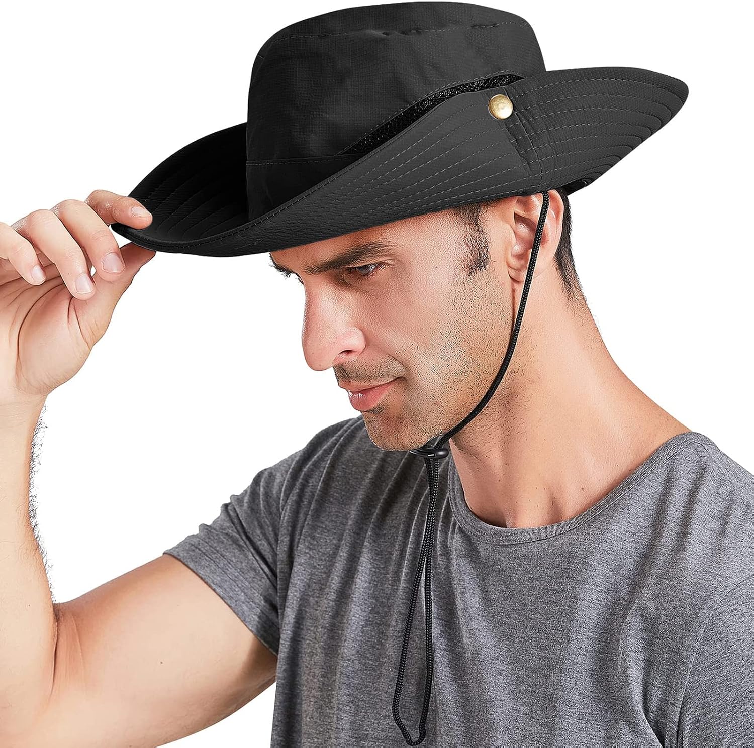 Sun Hats for Men Women UPF 50+ Wide Brim Bucket Hat Waterproof Packable Cowboy Hat for Fishing Beach Safari Gardening Golf
