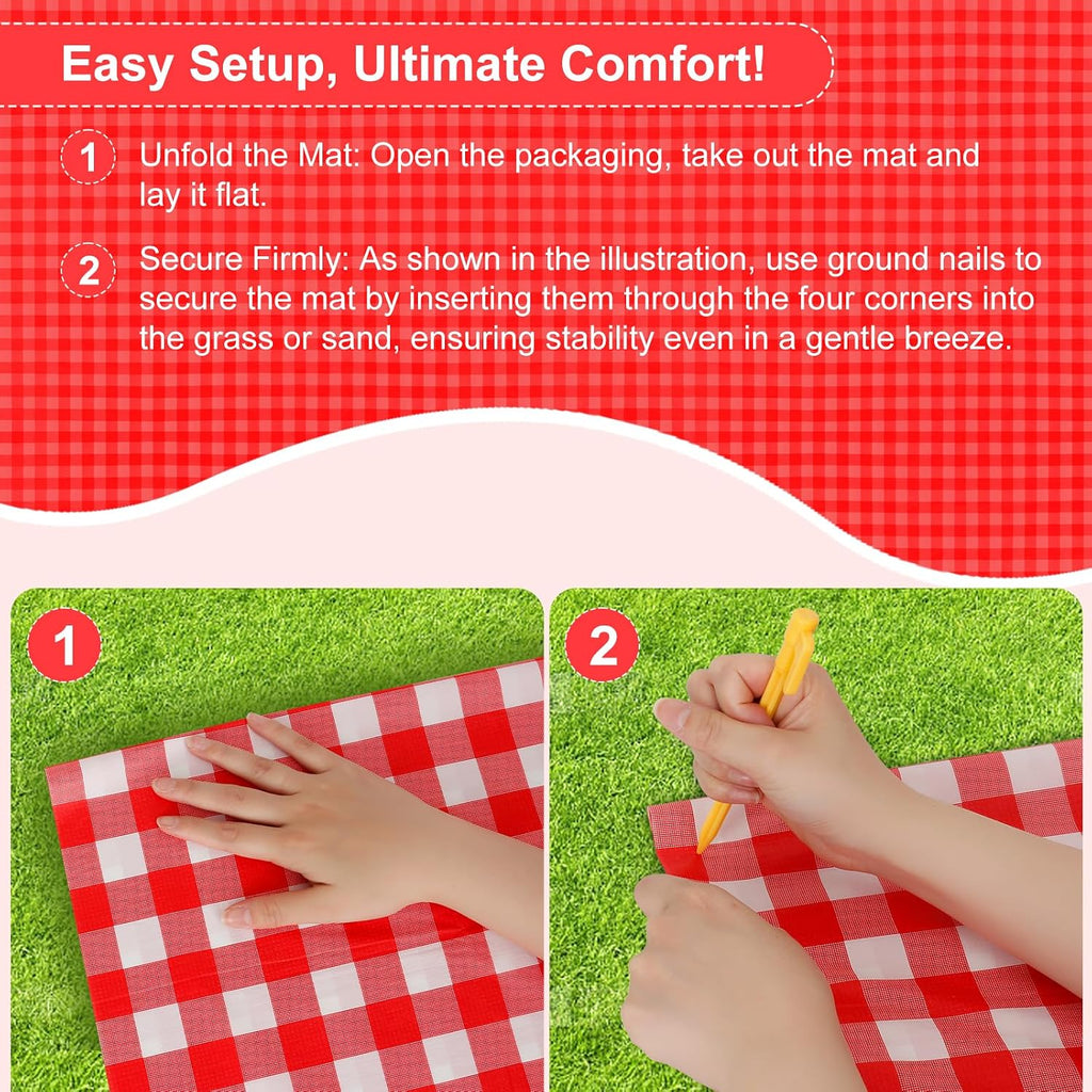 4 Pcs Disposable Outdoor Picnic Blankets 70.9''x70.9'' Portable Pocket Blanket Foldable Waterproof Picnic Mats Sandproof Beach Blanket with Ground Spikes for Beach Travel Hiking Camping