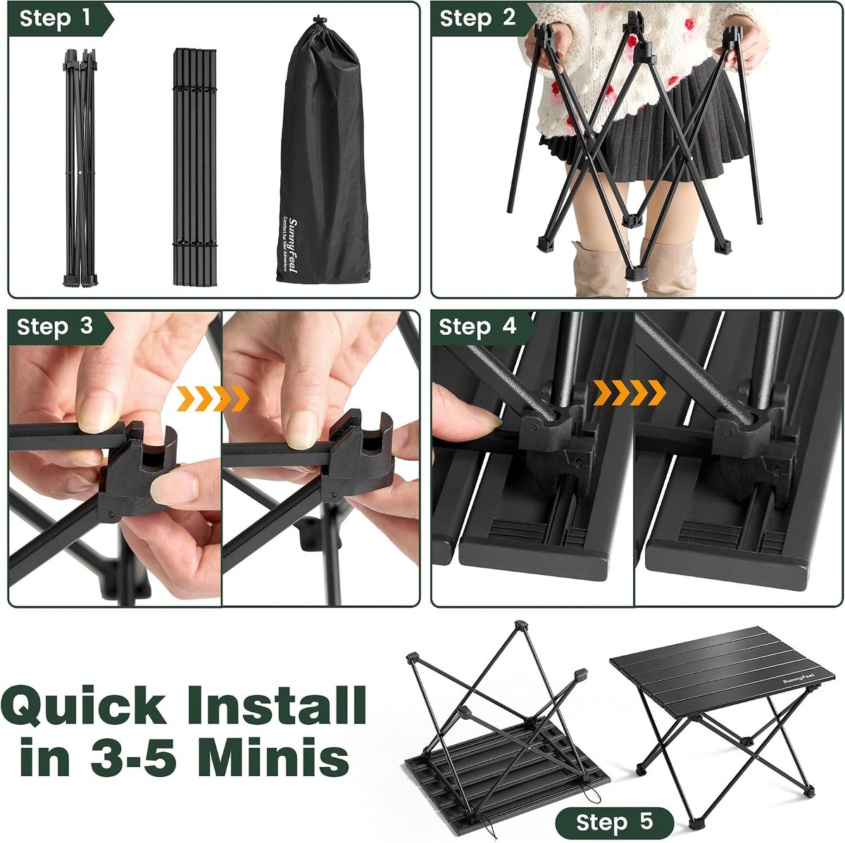 SUNNYFEEL Small Camping Table - Ultralight Portable Folding Table