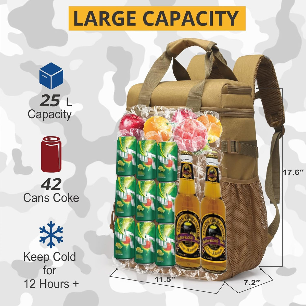 Tactical Backpack Cooler,25L Lunch Ice Chest with Handle for Men Adult Work