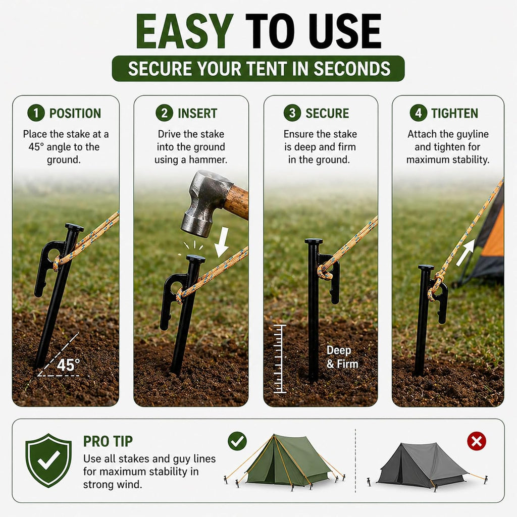 16 Inch Heavy Duty Steel Tent Stakes, 2 Pack Ground Anchors, Black