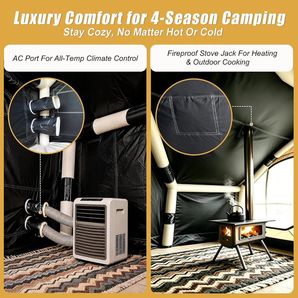 Inflatable Tent for 4-Season Camping, Blow up Glamping Tent for 4-6 Person