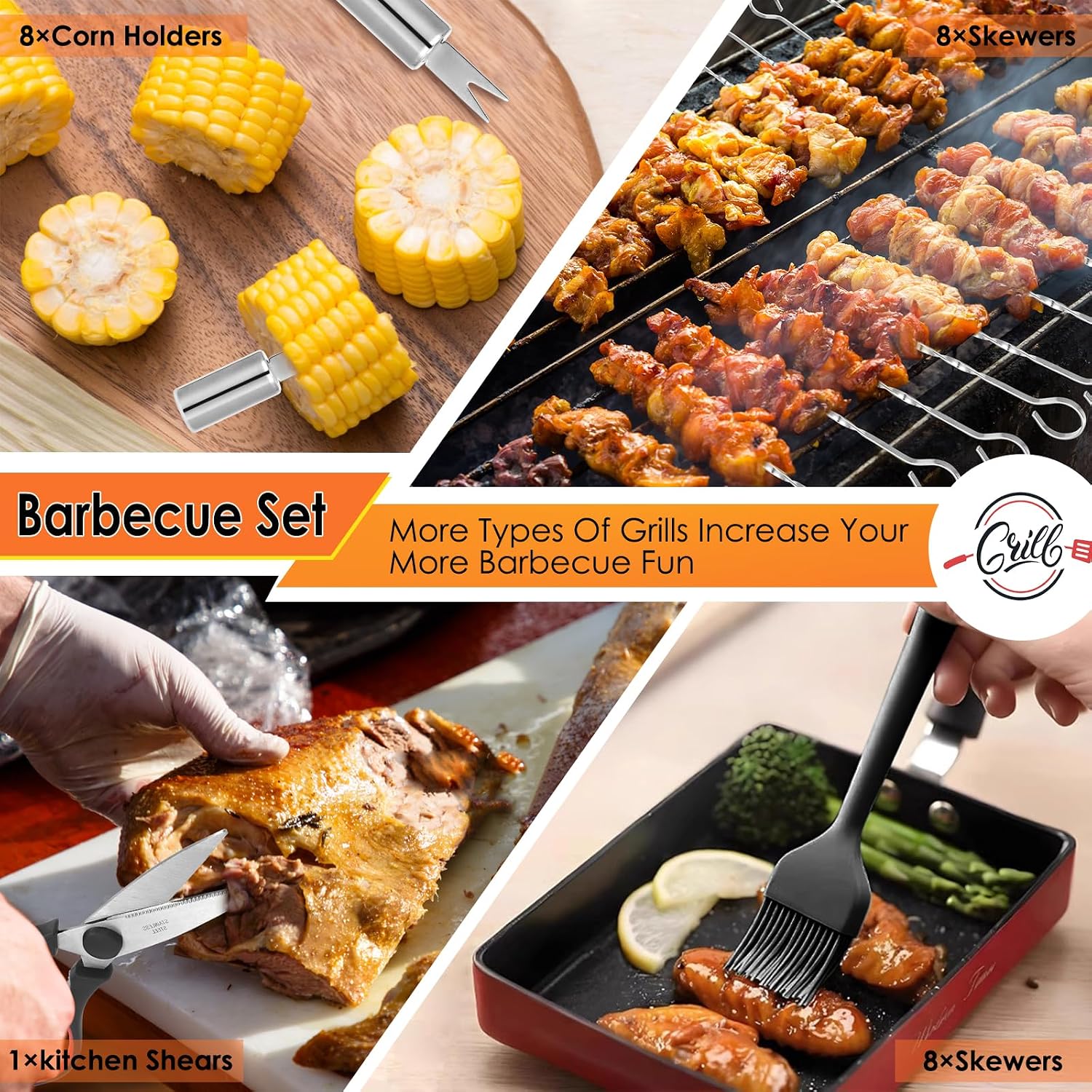 Yoehka BBQ Grilling Accessories Set, 34Pcs Heavy Duty Grill Tools, Brown | For Outdoor Camping, Grilling Gifts for Fathers Day, Men Dad, Stainless Steel Barbecue Utensils Kit, Includes Mats and Glove