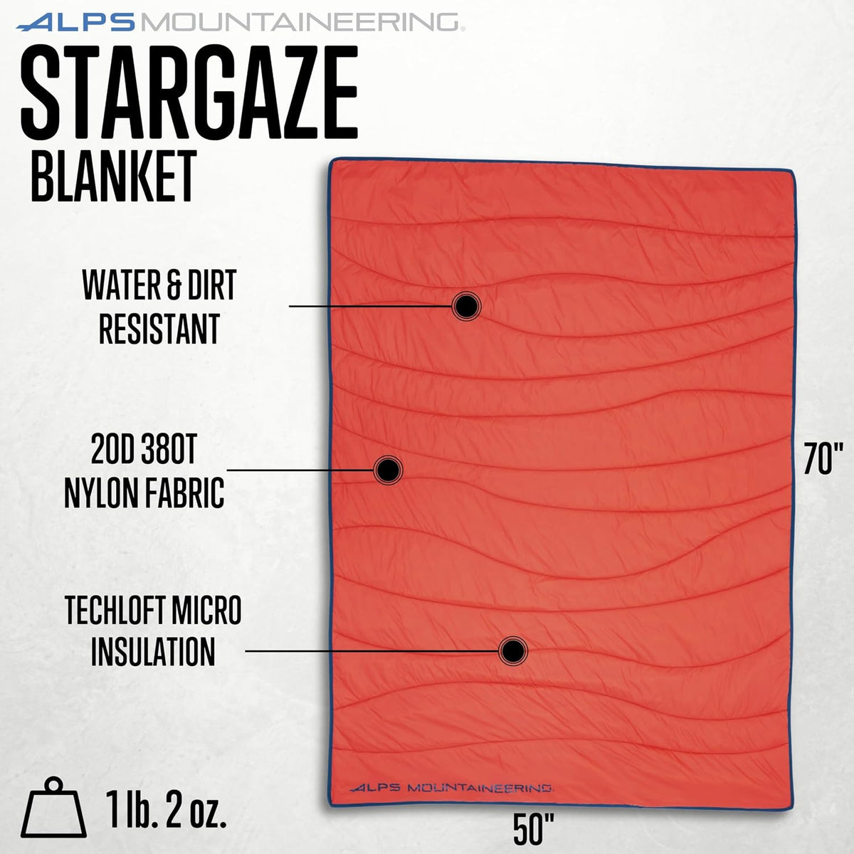 ALPS Mountaineering Stargaze Blanket – Lightweight Insulated Camping Blanket with TechLoft Silver Fill, Water-Resistant Nylon Shell & Compact Stuff Sack for Travel & Outdoor Use