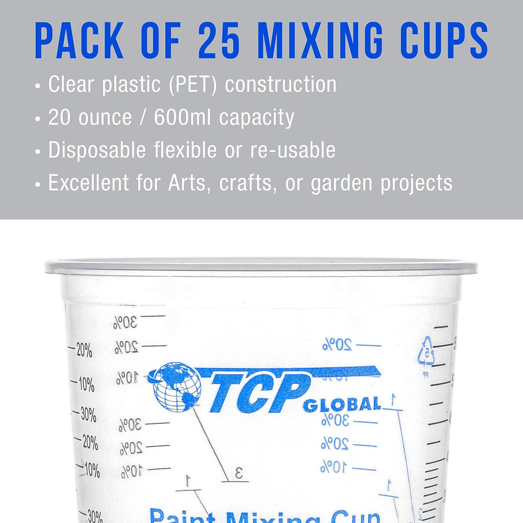TCP Global 20 oz. (600ml) Graduated Plastic Mixing Cups - Box of 25