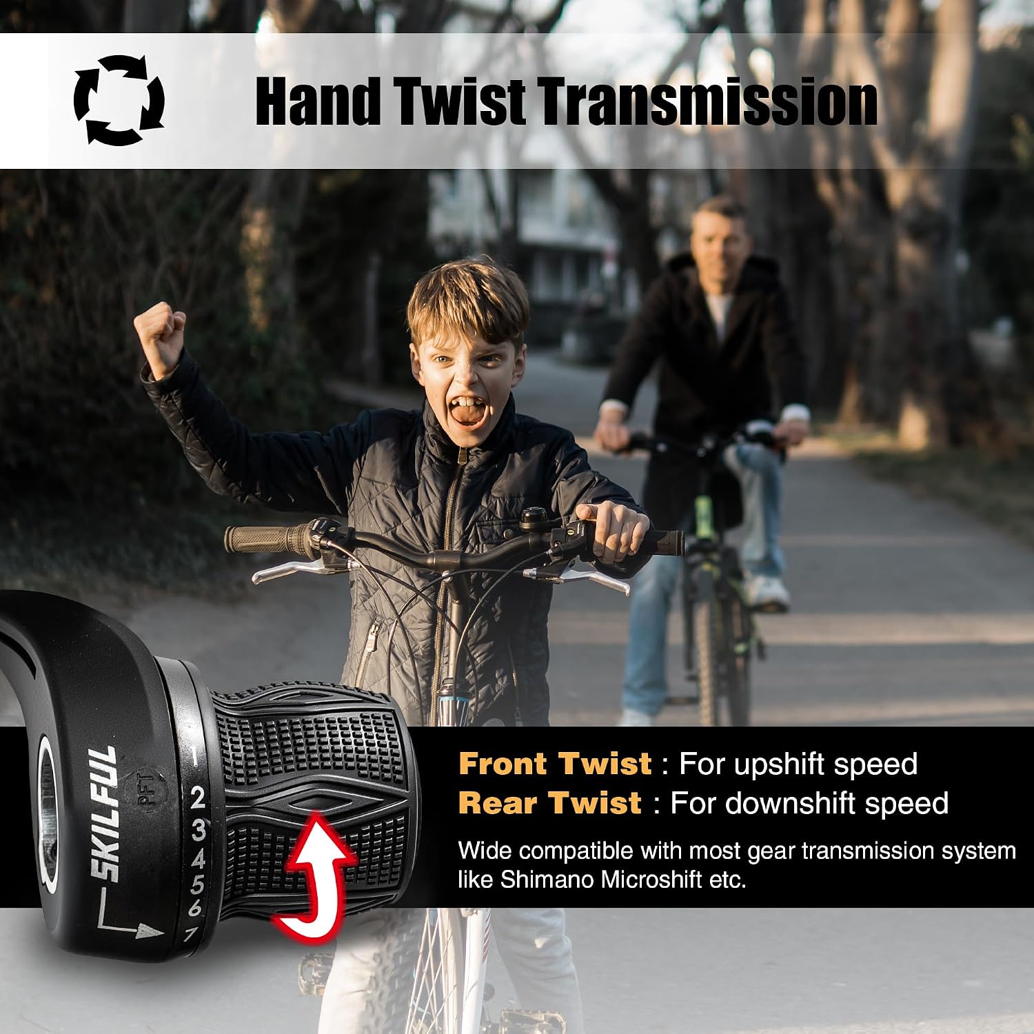 MEGHNA Bicycle Twist Shifter 7 - Speed Grip Shift Mountain Bike 3 x 7 Shifters Gear Grip Shift Set for Kids Bike City Bike etc (Pair) (Black - 3 x 7 Speed no Grips)
