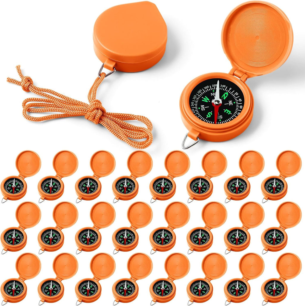 JaGely 24 Pcs Compass Bulk Gift Small Mini Pocket Compass with Hanging Rope for Military Camping Survival Outdoor Hiking Hunting Climbing