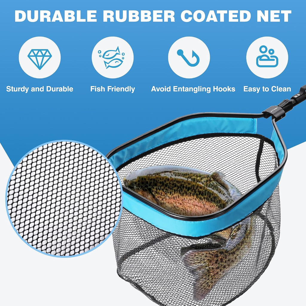 FLISSA Floating Fishing Net, Folding Fish Net for Portablity and Storage, Durable Landing Net for Salmon, Catfish, Bass, Trout Fishing, Great for Fly Fishing, Kayak or Boat Fishing