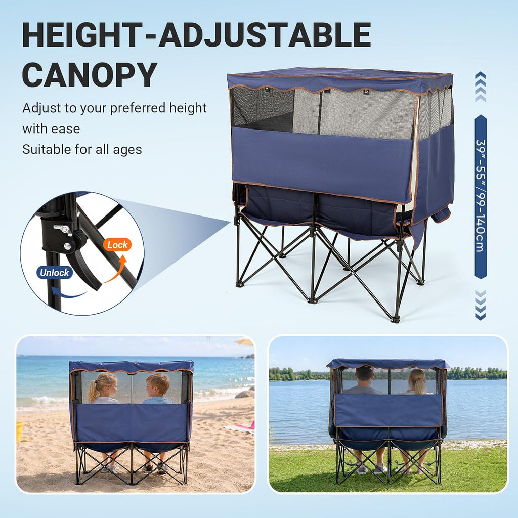 Bolosy Double Camping Chair with Canopy Outdoor Loveseat with Shade