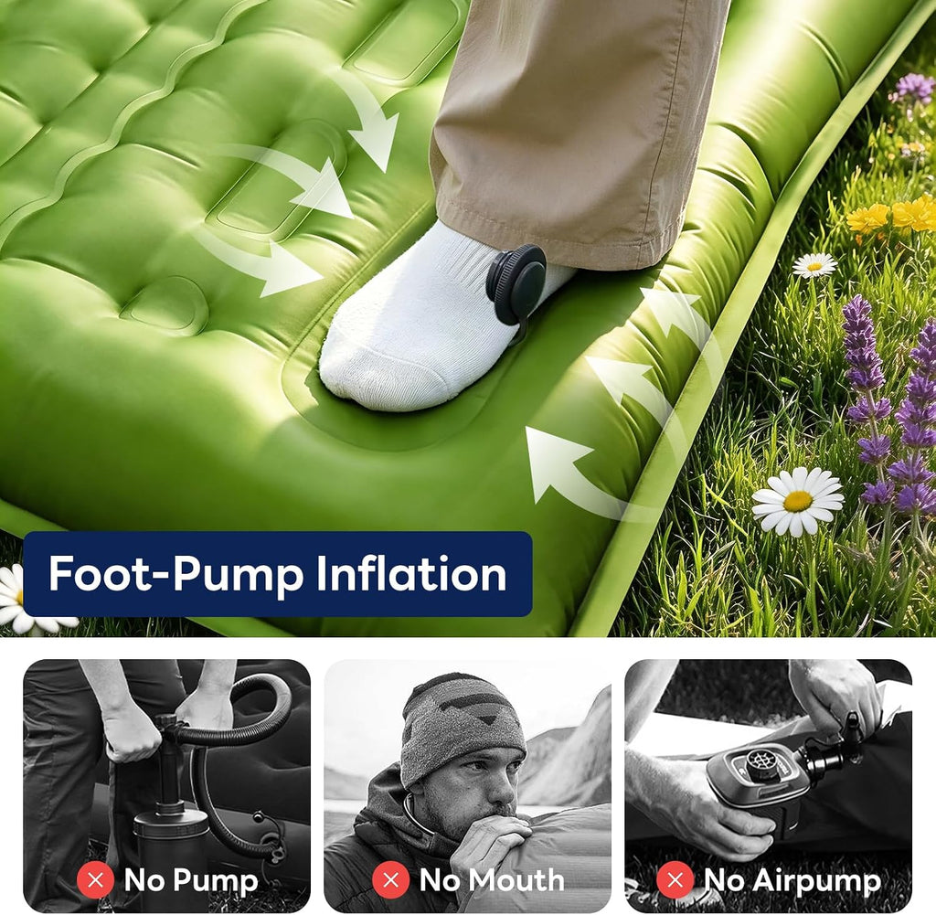 Camping Sleeping Pad, 5" Thick Inflatable Sleeping Pad with Pillow