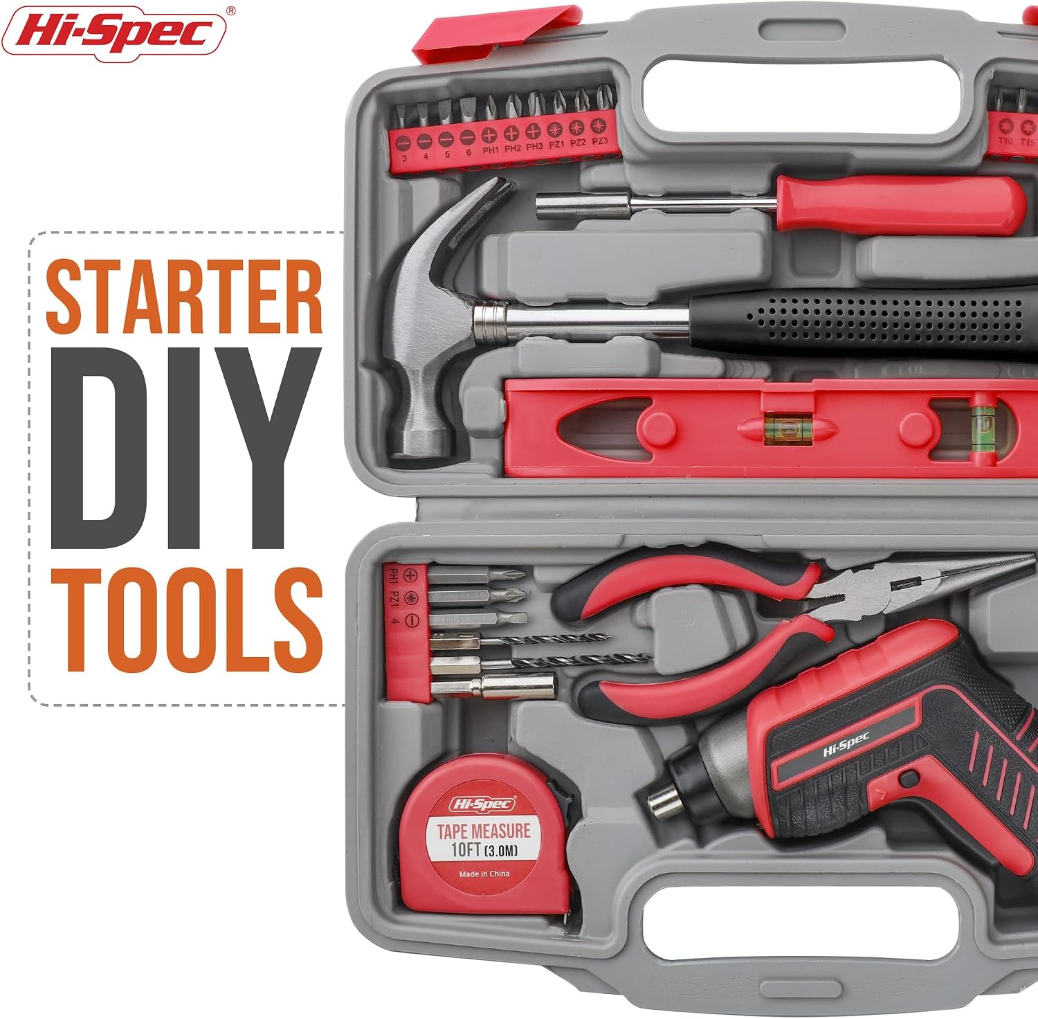 Hi-Spec 3.6V USB Electric Screwdriver for Home Repairs and Assembly, Red
