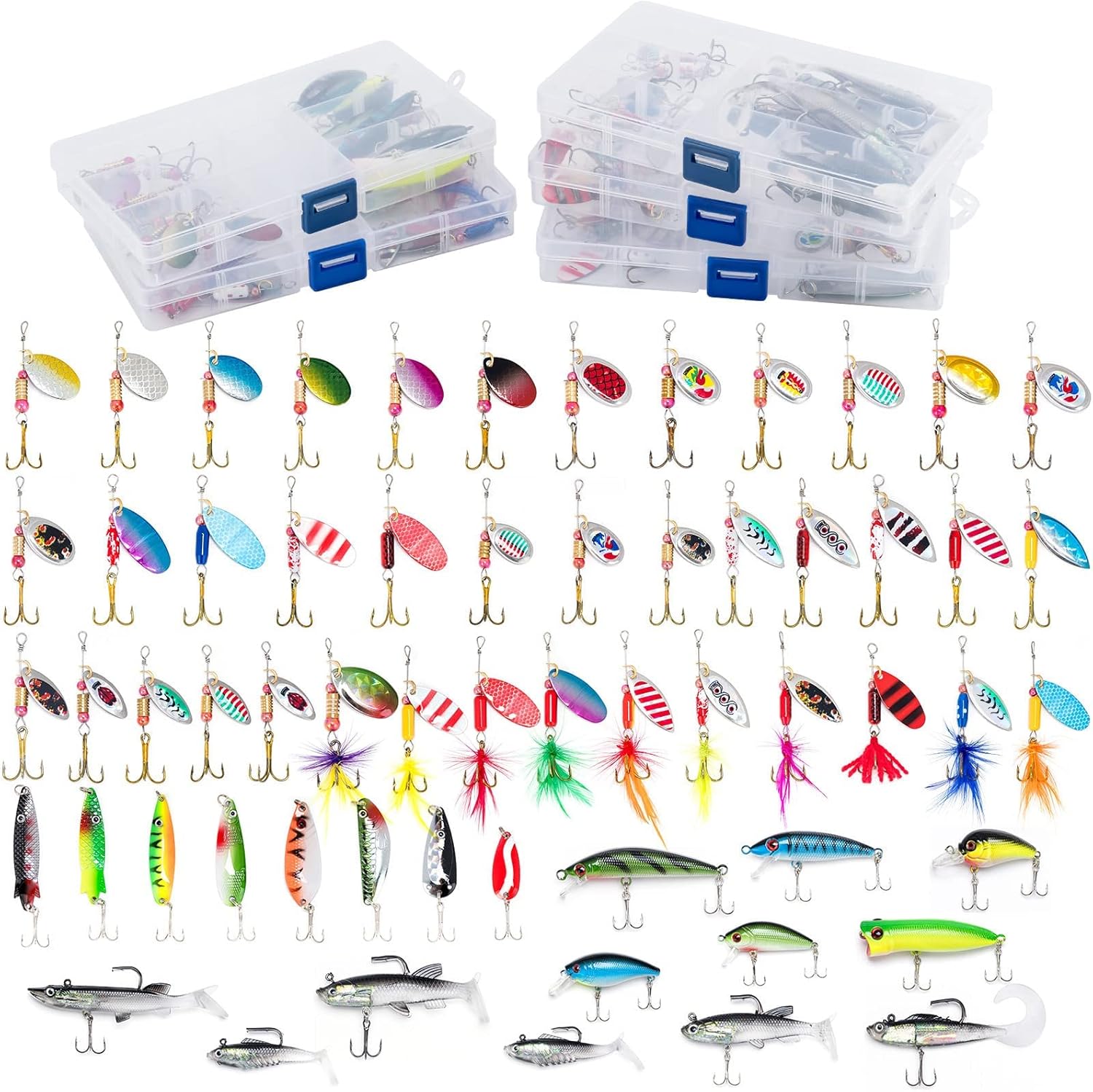 Dr.Fish Tackle Bag with 60 Fishing Lures Spinners Soft & Hard Baits