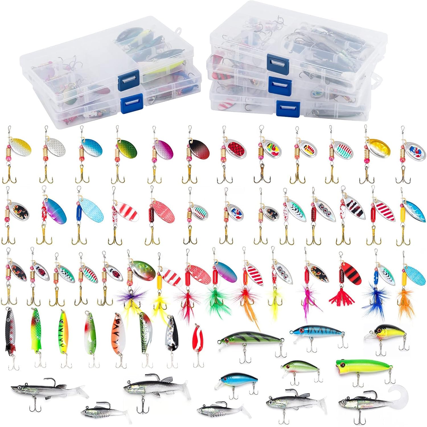 Dr.Fish Tackle Bag with 60 Fishing Lures Spinners Soft & Hard Baits