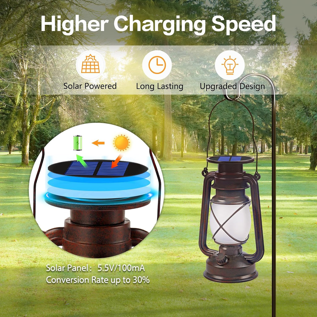 Solar Lanterns Outdoor Waterproof, 2 Pack Bronze Flickering Flame Lights