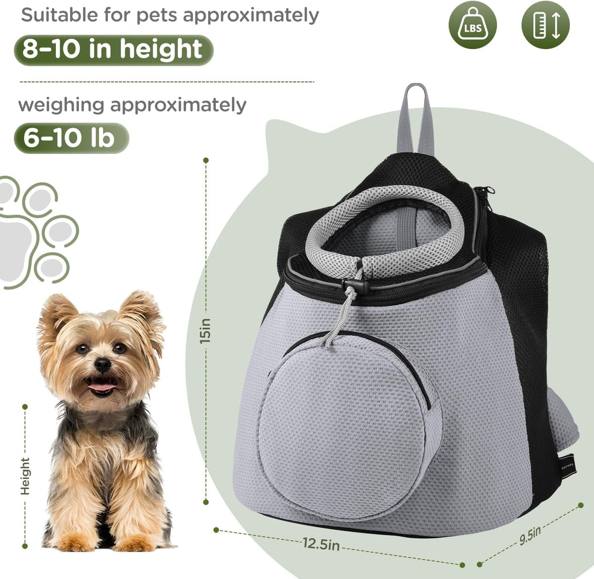BONTHEE Pet Dog Backpack Carrier Small Pet Front Backpack,Ventilated Mesh Dog Travel Back Pack with Sturdy PE Bottom Support, Chest Buckle for Small Dogs & Cats, Outdoor Hiking for Pets Up to 10 lbs