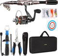 PLUSINNO Fishing Rod and Reel Combos Carbon Fiber Telescopic Fishing Pole with Reel Combo Sea Saltwater Freshwater Kit Fishing Rod Kit