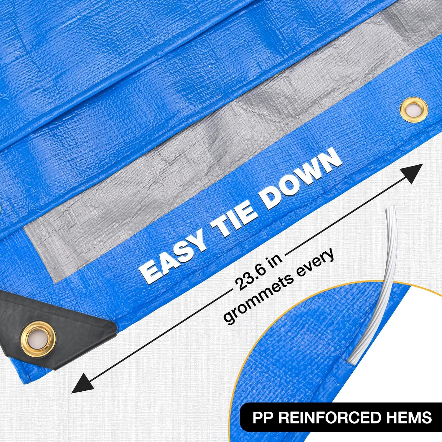 Winpull Heavy Duty Tarp 14 Mil Tarp Waterproof Blue 16x20 FT, UV Resistant Poly Tarp with Reinforced Grommets for Camping, Boat Cover, Patio Furniture, Roof, Firewood Pile