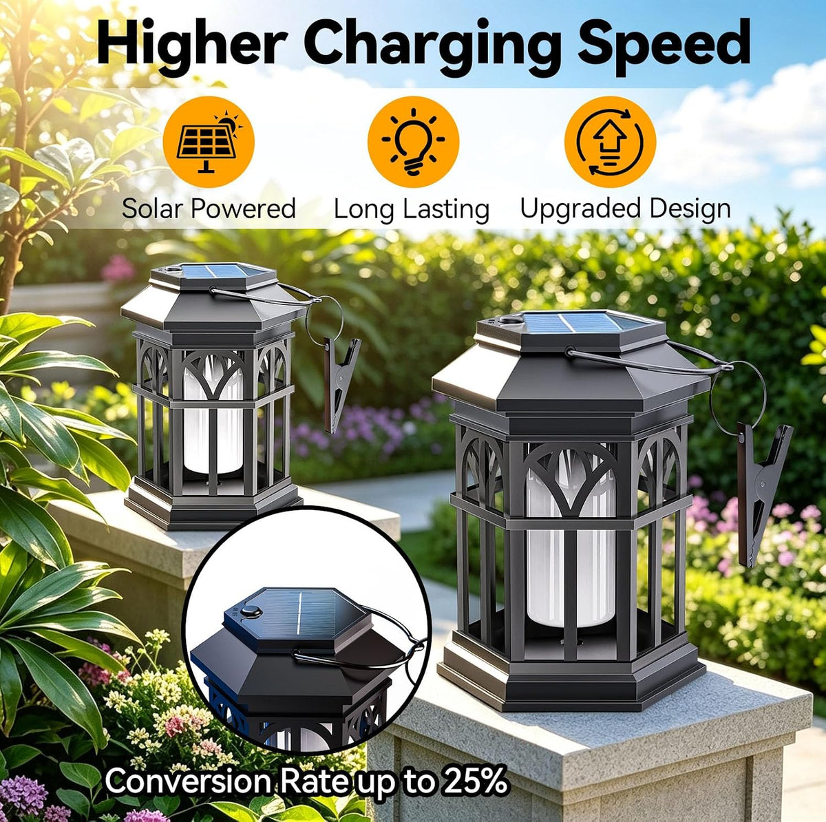 4 Pack Solar Lanterns Outdoor Waterproof, Upgraded Flickering Flame Solar Lantern Lights, Auto On/Off Outdoor Lanterns, Outdoor Hanging Lantern for Yard Garden Table Decor