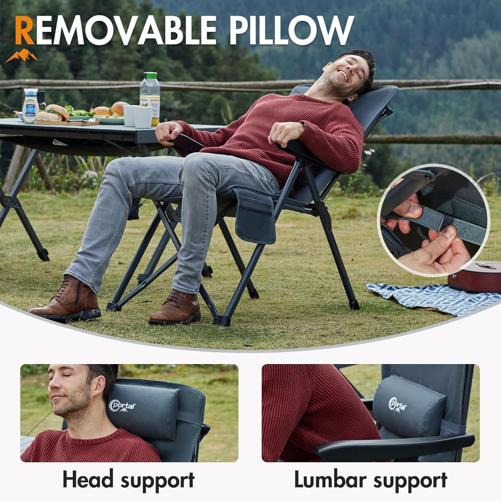 Portal Reclining Camping Chair with Adjustable Back 2 Packs, Gray