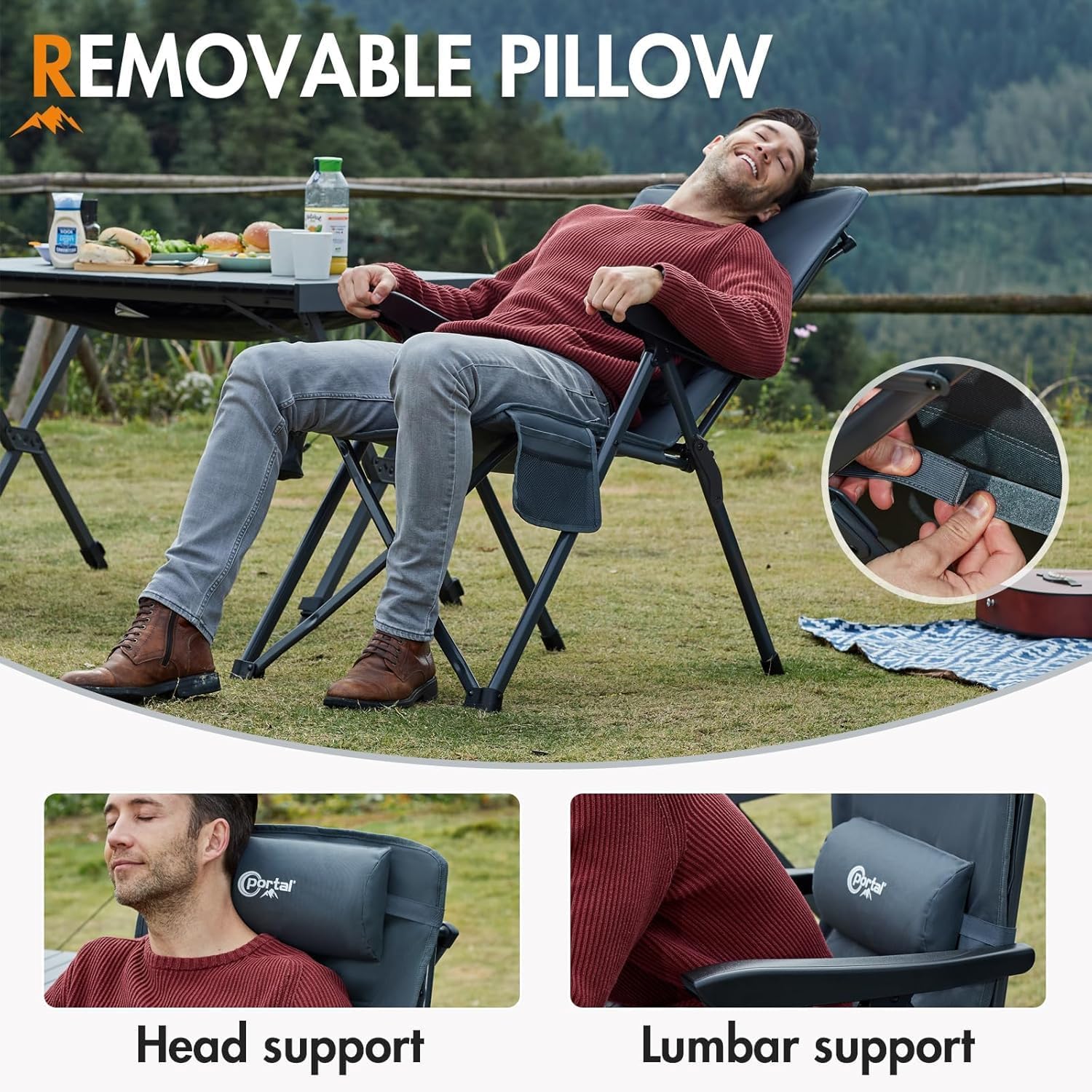 Portal Reclining Camping Chair with Adjustable Back 2 Packs, Gray