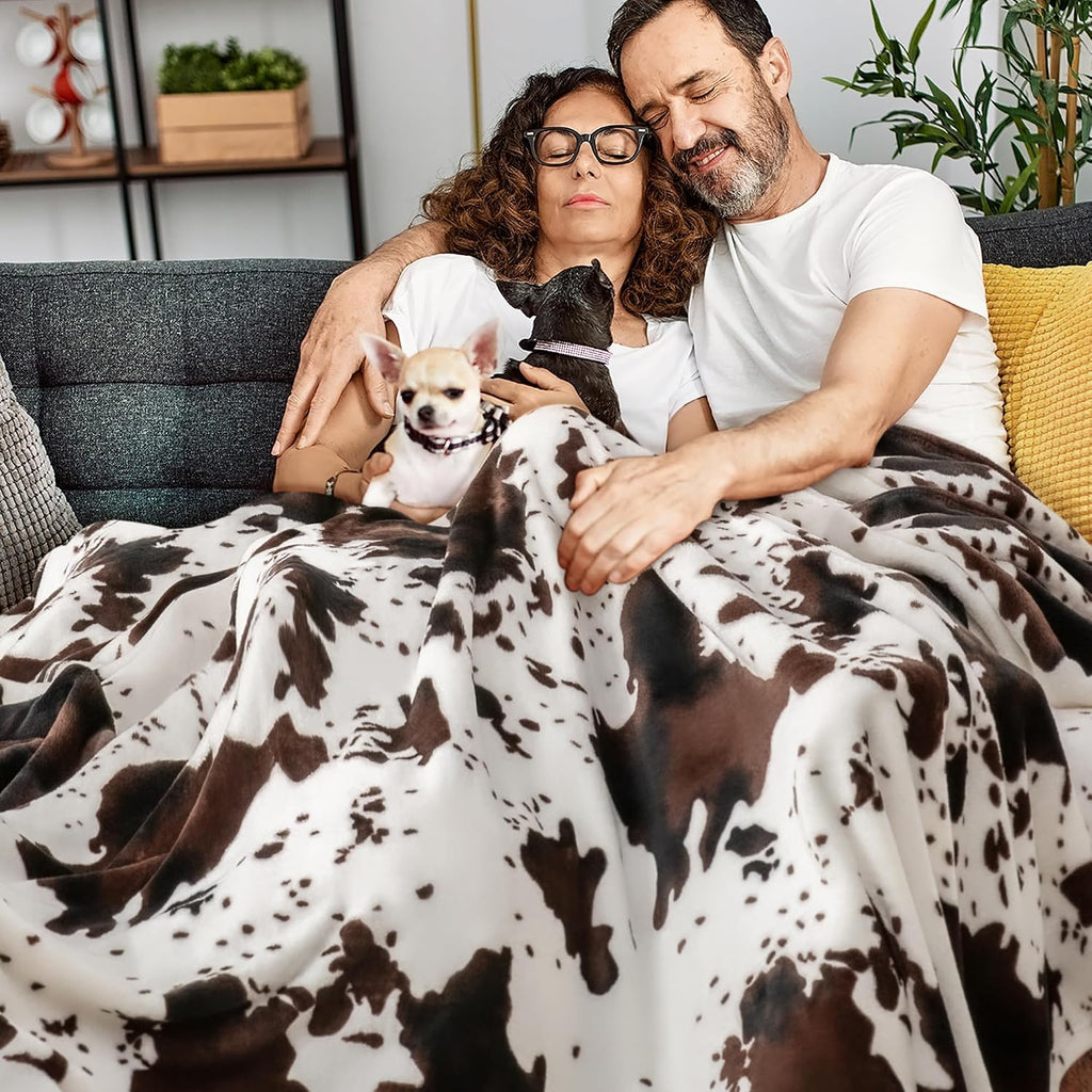 BEDELITE Fleece Blanket Soft Plush Throw for Couch Brown Cow 50"x60"