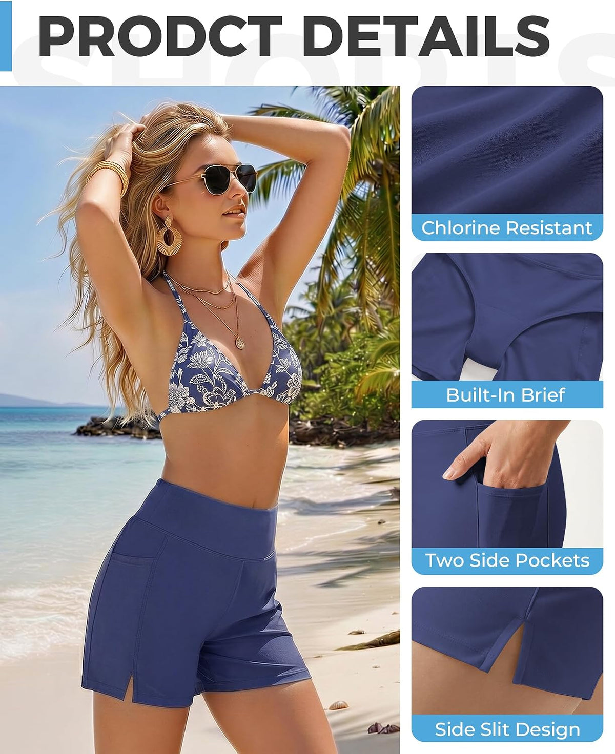 Ommiivex Women Swim Shorts 5 Inches High Waist Extremely Stretch Softness Quick Dry for Pool Beach Board Summer Vacation